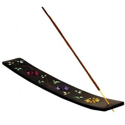 Sélection de porte-encens pour bâtonnets, en pierre naturelle de stéatite ou en grès. Longueur : 25 à 26 cm. Élégants et authentiques !