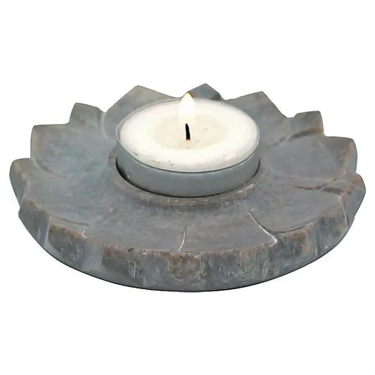 Joli bougeoir ou brûle encens en forme de lotus, fait en pierre dîtes 'ollaire'. 10x1 cm - ± 200 gr. - Vente à l'unité ou par 2 !