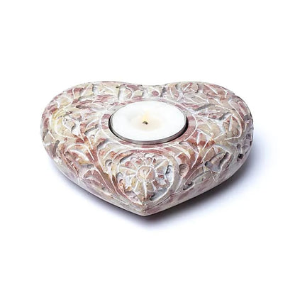 Joli bougeoir ou brûle encens en forme de coeur, fait en pierre dîtes 'ollaire'. Taille 9x11 cm - Poids grammes ±500 ! Vente à l'unité ou par 2 !