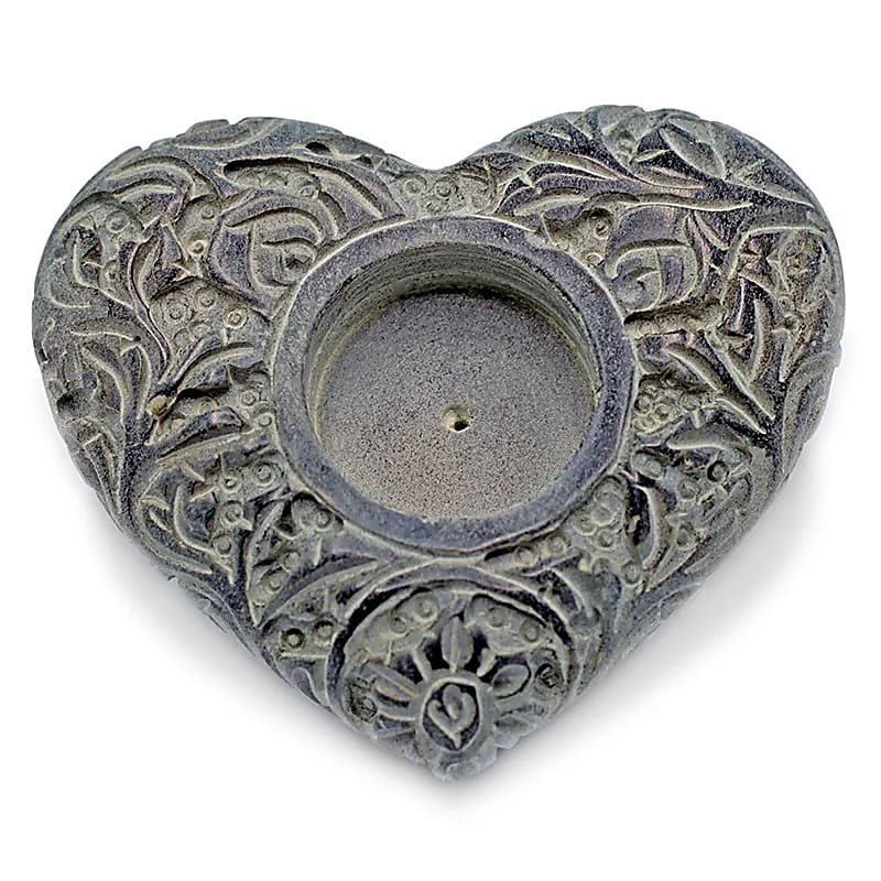Joli bougeoir/brûle encens en forme de coeur, fait en pierre 'ollaire' - 9x11 cm - ±500 grammes - Vente à l'unité ou par 2 !