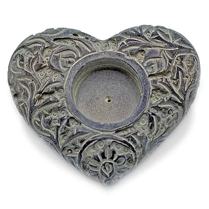 Joli bougeoir/brûle encens en forme de coeur, fait en pierre 'ollaire' - 9x11 cm - ±500 grammes - Vente à l'unité ou par 2 !
