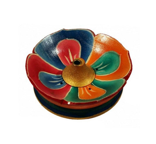 Brûle-bâtons d'encens en bois verni 9 cm – 50 g, décor lotus peint à la main, artisanat raffiné !