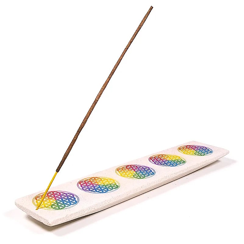 Sélection de porte-encens pour bâtonnets, en pierre naturelle de stéatite ou en grès. Longueur : 25 à 26 cm. Élégants et authentiques !