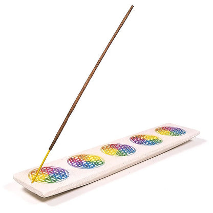 Sélection de porte-encens pour bâtonnets, en pierre naturelle de stéatite ou en grès. Longueur : 25 à 26 cm. Élégants et authentiques !