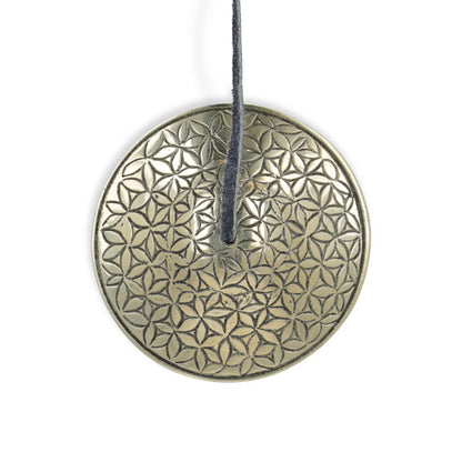 Cymbale Tibétaine/ Tingsha avec gravure de la Fleur de Vie - Ø 7,2 cm