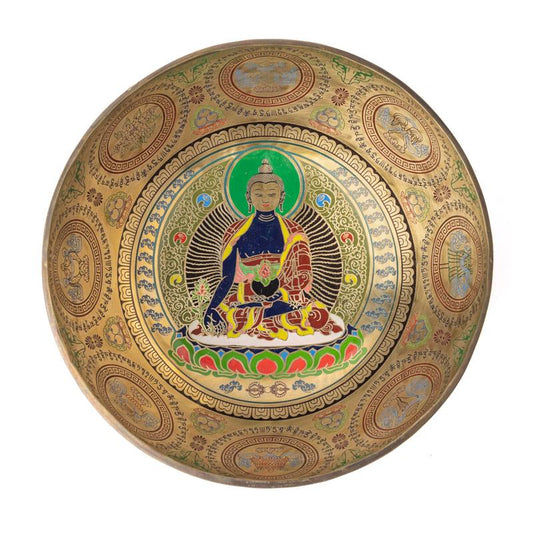 Bol chantant avec gravure de Bouddha Médecine peint à la main - Ø 25 ou 30 cm