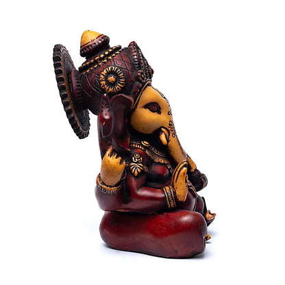 Ganesh assis rouge/ ocre - 23 x 17 x 12 cm - 2500 grammes - Modèle peint à la main, magnifiques précisions !