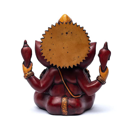 Ganesh assis rouge/ ocre - 23 x 17 x 12 cm - 2500 grammes - Modèle peint à la main, magnifiques précisions !