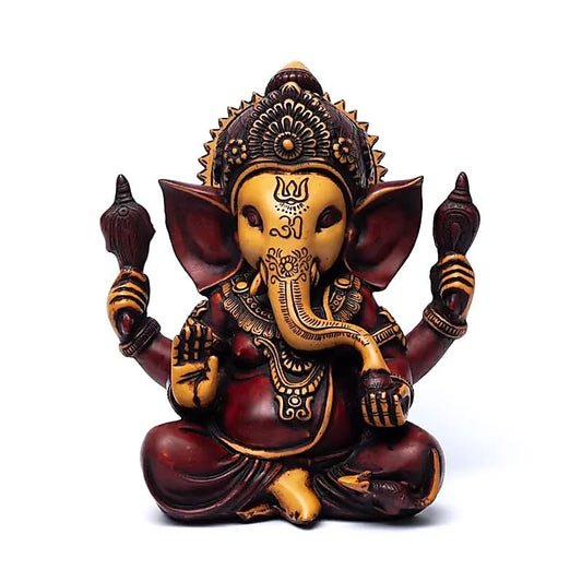 Ganesh assis rouge/ ocre - 23 x 17 x 12 cm - 2500 grammes - Modèle peint à la main, magnifiques précisions !