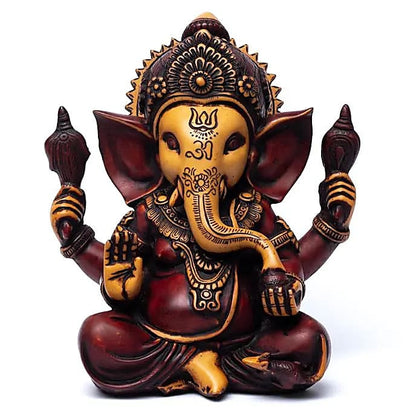 Ganesh assis rouge/ ocre - 23 x 17 x 12 cm - 2500 grammes - Modèle peint à la main, magnifiques précisions !