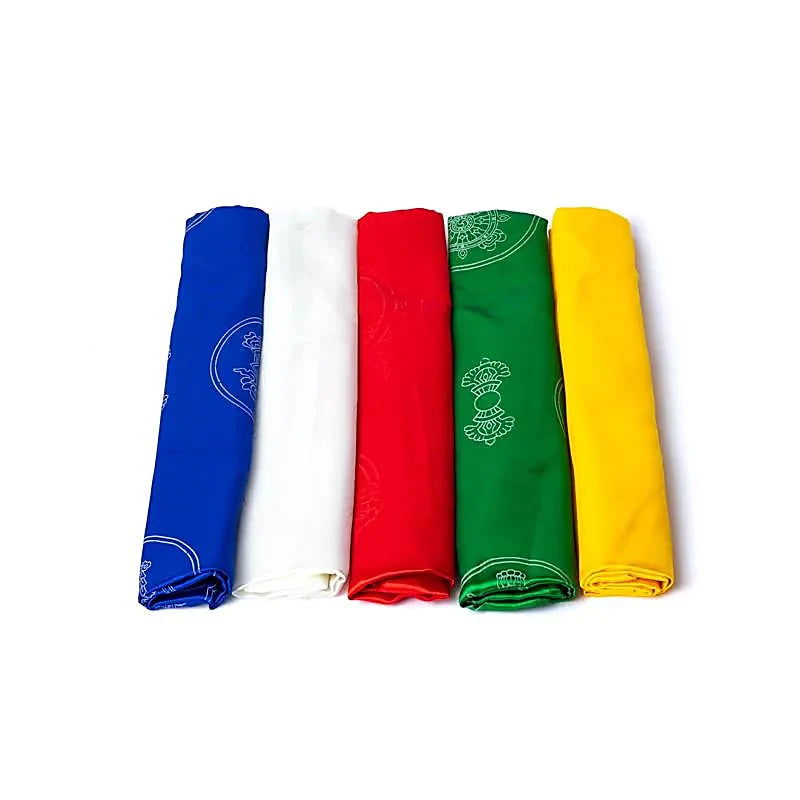 Katha de 1,85 m - SET 5 couleurs - En soie artificielle ornée de motifs Tibétains, écharpe de salutation, offrande de respect et décoration d’autel bouddhiste (Copie)