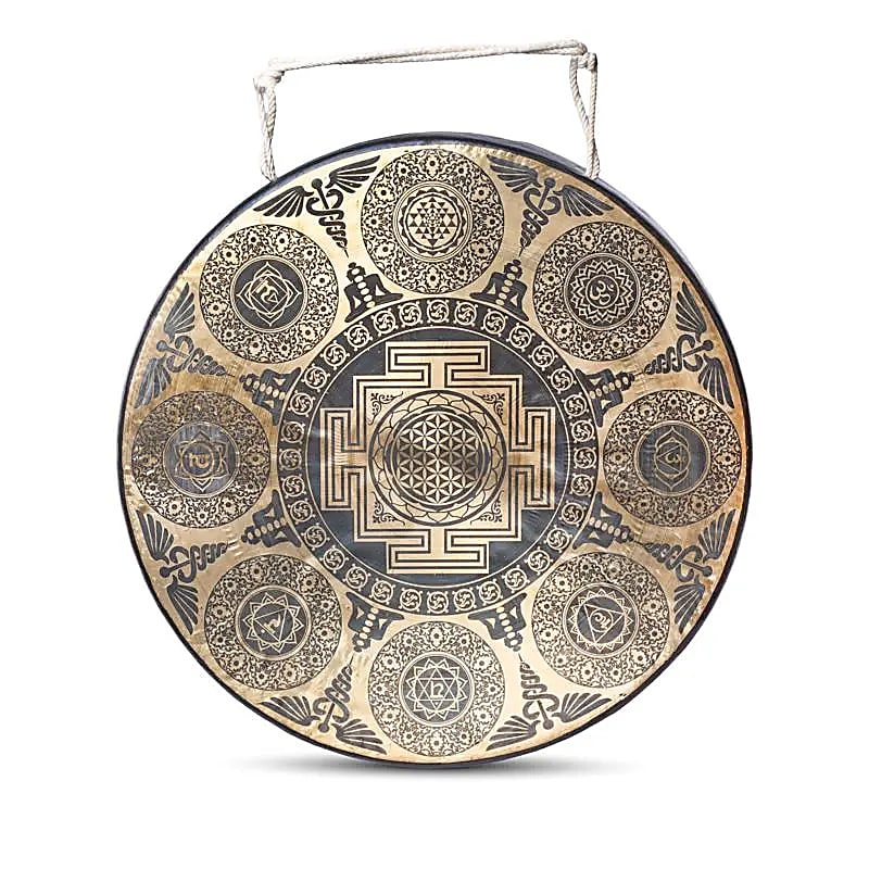 Gong 2025 – motifs au choix, Ø 55-70 cm, avec maillet, son fascinant et hypnotisant pour méditation et relaxation