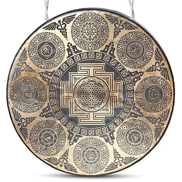 Gong Tam-tam richement décoré des 7 Chakras, Ø 60 cm - 9 920 gr. - Vendu avec maillet !