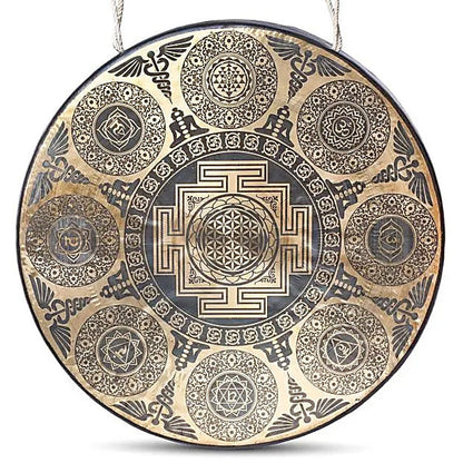 Gong Tam-tam richement décoré des 7 Chakras, Ø 60 cm - 9 920 gr. - Vendu avec maillet !