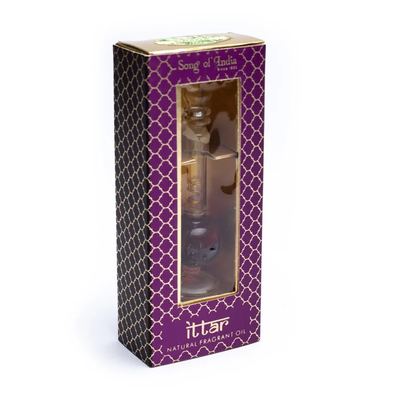 Huile de parfum 'Patchouli', fabriquée à partir d'huiles essentielles pures extraites de fleurs, de feuilles, de racines et de bois - De chez Song of India
