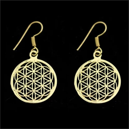 Boucles d'oreilles en forme de fleur de vie, 25 millimètres de diamètre, finition laiton argenté ou doré, parfait !