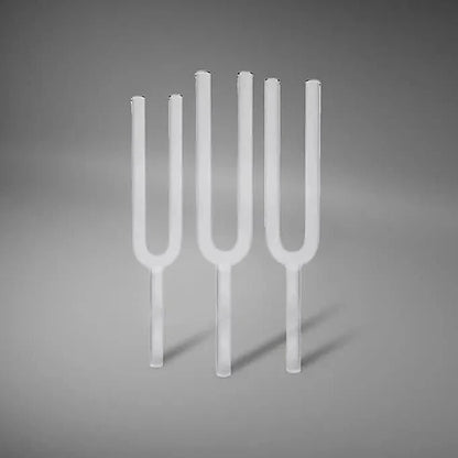 Case with a set of 3 high-quality 440 hertz tuning forks made of pure quartz crystal/quartz. 2 tuning options. Designed for professional practitioners.