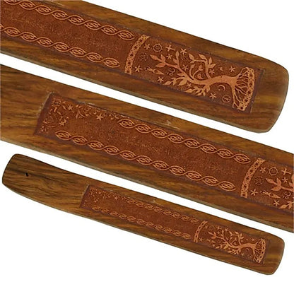 Brûleur d'encens en bois d'acacia 25x4 cm, pour bâtons fins : japonais, Marco Polo, Yoga, Archange, Agarbatti, Masala, Satya... !