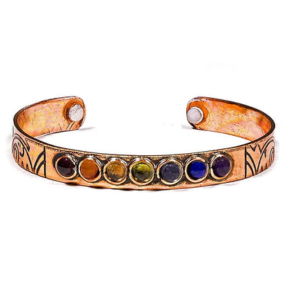 Selection of copper 'Cuff' bracelets - 5 magnetic models to choose from: Flower of Life or 7 Chakras engraving - Made in India!