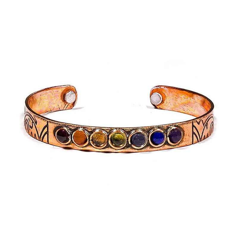 Selection of copper 'Cuff' bracelets - 5 magnetic models to choose from: Flower of Life or 7 Chakras engraving - Made in India!
