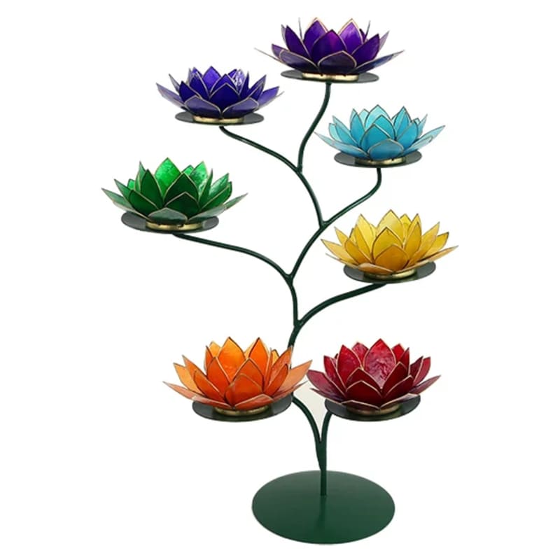 Supports en métal (32x42 cm) – Finitions vert ou or – Option 7 bougeoirs chakras, ensemble raffiné et complet !