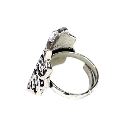 Bague couvrante en forme de Lotus 🪷 et symbole Bouddhiste, faîte en laiton couleur Argent. Superbe pièce ! Taille réglable/ ajustable !