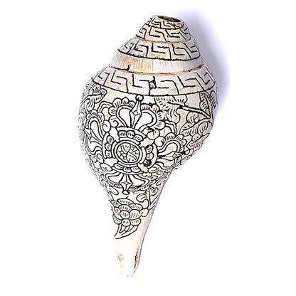 🐚 Incroyable Conque du Népal – 10 x 6 x 5 cm – Magnifique gravure du double Dorge (Vajra) – Pièce authentique et artisanale !