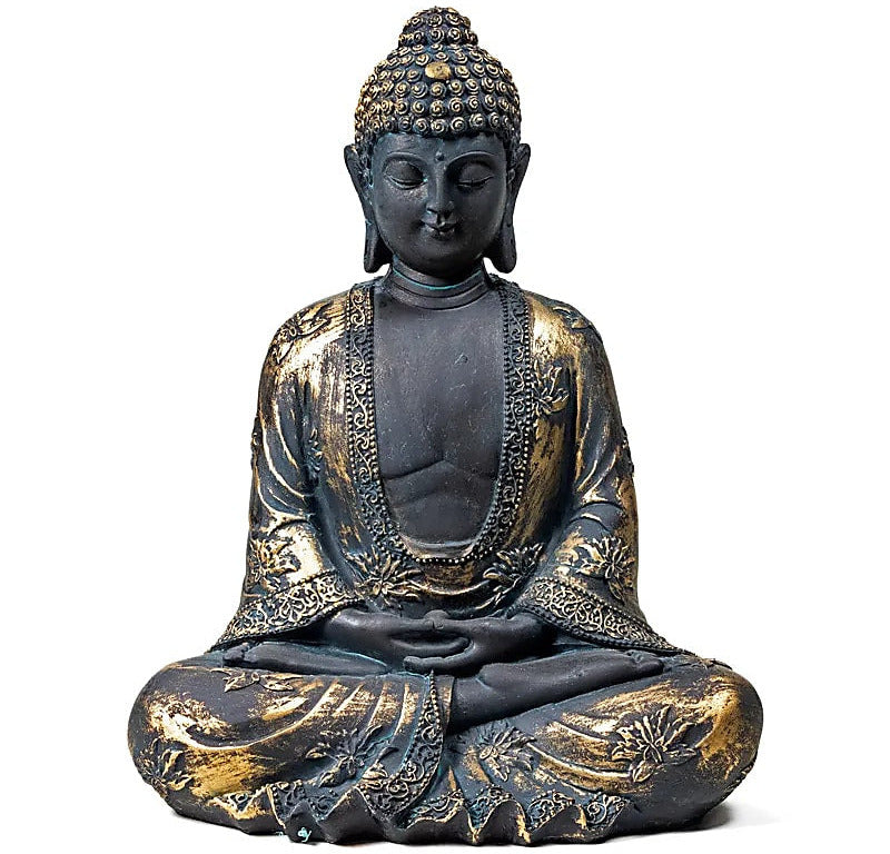 Bouddha de style Japonais - look vintage et mudra de méditation (geste de la main). - 17 centimètres - 478 grammes !