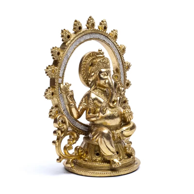 Ganesh couleur Or avec anneau de feu - 30 x 25 x 14 cm - 1280 grammes !