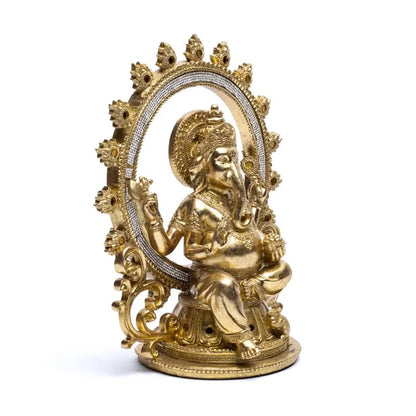 Ganesh couleur Or avec anneau de feu - 30 x 25 x 14 cm - 1280 grammes !
