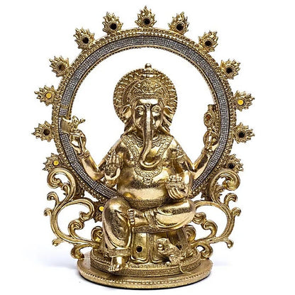 Ganesh couleur Or avec anneau de feu - 30 x 25 x 14 cm - 1280 grammes !