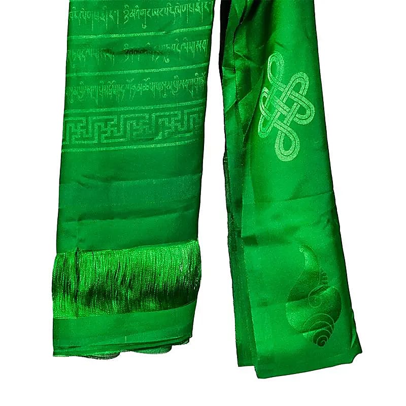 Katha de 2,40 m - 5 couleurs au choix - En soie artificielle ornée de motifs Tibétains, écharpe de salutation, offrande de respect et décoration d’autel bouddhiste