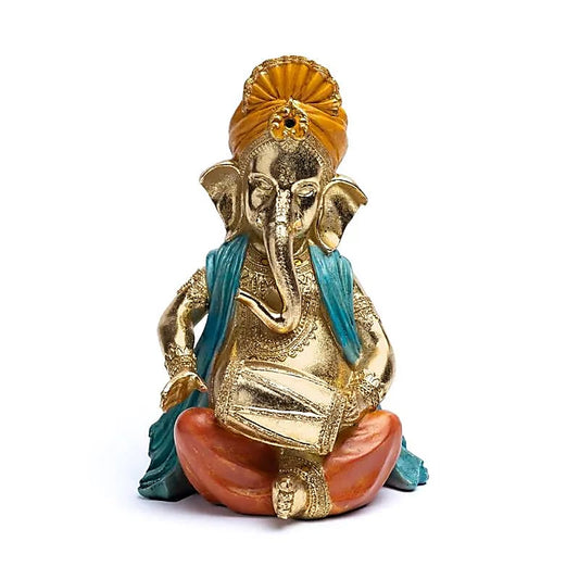 Ganesh assis jouant du tambour - 26 x 16 x 13 cm - 1440 grammes - Modèle peint à la main !