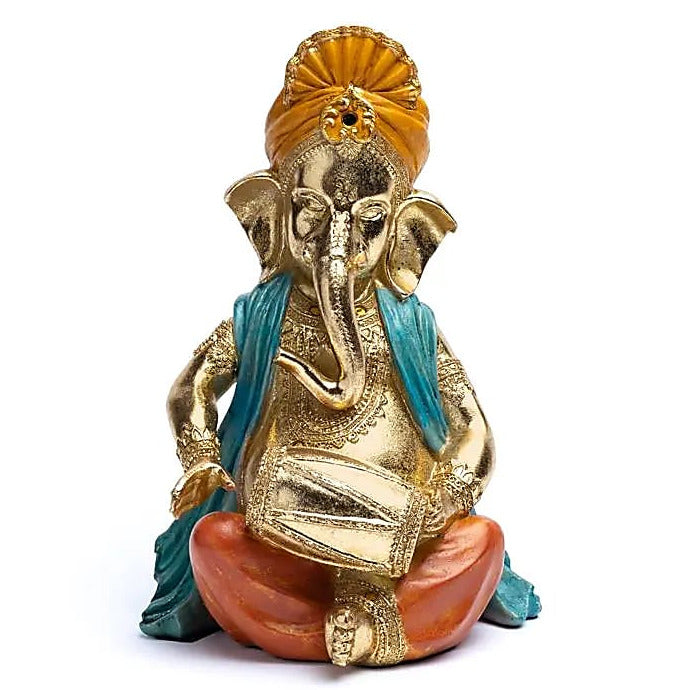 Ganesh assis jouant du tambour - 26 x 16 x 13 cm - 1440 grammes - Modèle peint à la main !