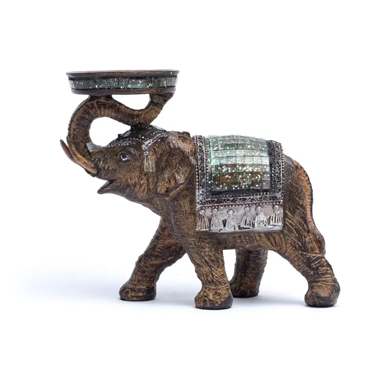 Statuette/ Bougeoir d'éléphant de 14x6x7 cm - ± 432 gr. Fait au Népal, parfait sur un Autel, Collection, Exposition...!