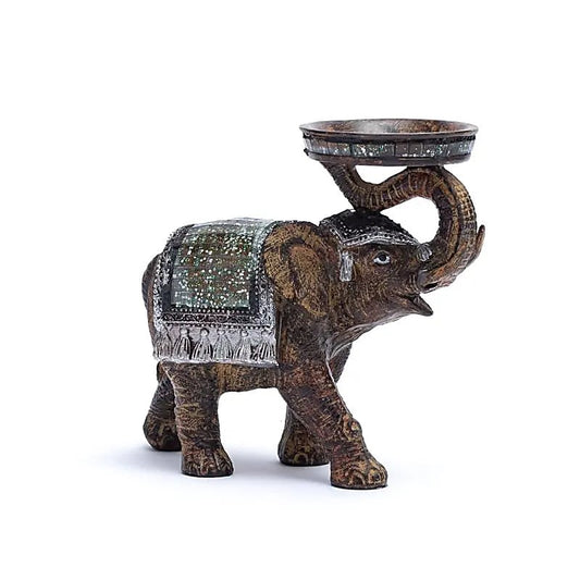 Statuette/ Bougeoir d'éléphant de 14x6x7 cm - ± 432 gr. Fait au Népal, parfait sur un Autel, Collection, Exposition...!