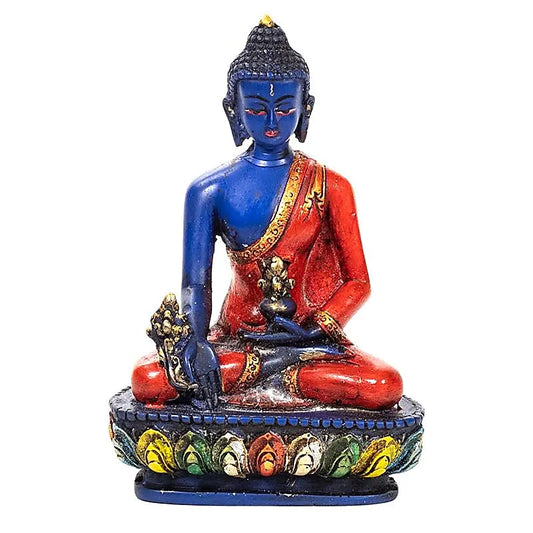 Statuette de Bouddha 'Medecine' de 15 centimètres de haut. Fait et peint à la main au Népal, parfait dans une salle de Méditation, Autel, Collection, Exposition...! Poids +/- 316 grammes.