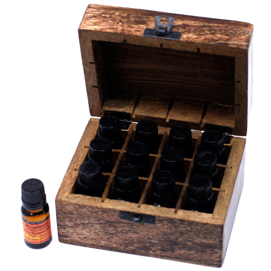 Coffret d’Aromathérapie en bois de manguier sculpté – Motifs floraux – Pour 12 flacons d’huiles essentielles !