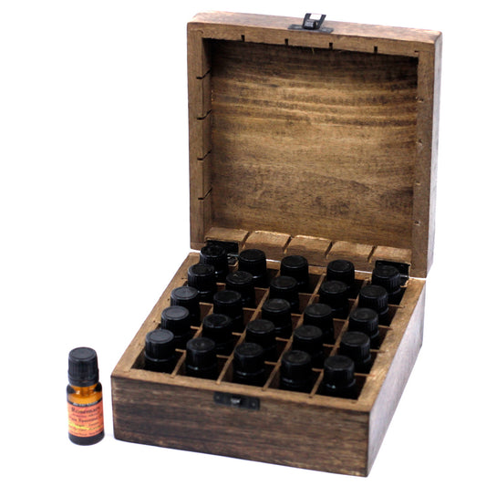 Coffret d’Aromathérapie en bois de manguier sculpté – Motifs floraux – Pour 25 flacons d’huiles essentielles !