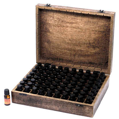 Coffret d’Aromathérapie en bois de manguier sculpté – Motifs floraux – Pour 80 flacons d’huiles essentielles !