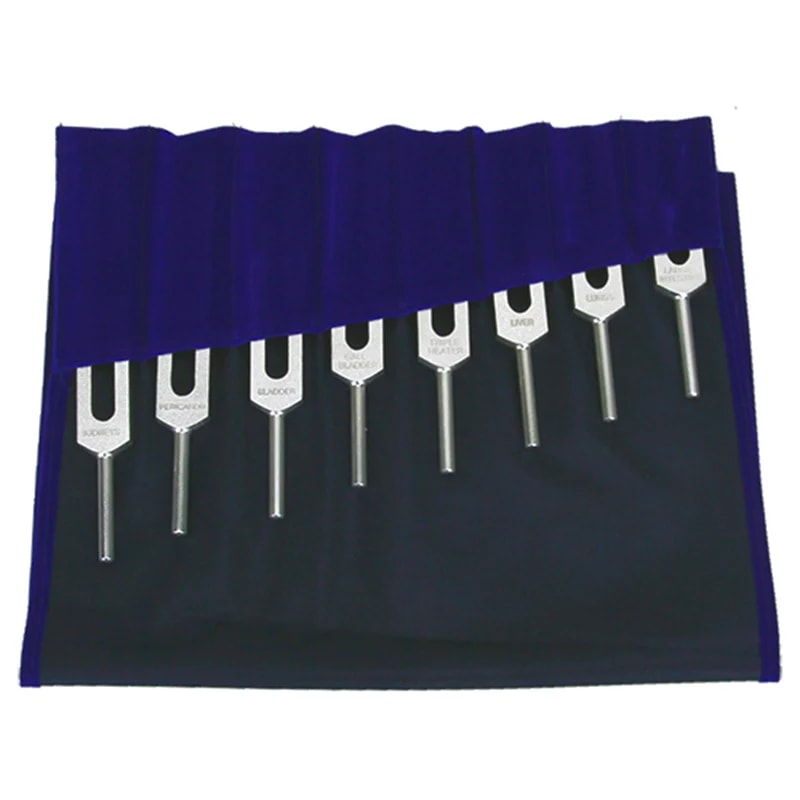 Set 'Méridien' de 14 diapasons, en aluminium anodisé finition Argent. Livré dans 1 pochette en velours bleu !