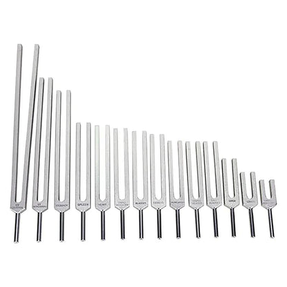 Set 'Méridien' de 14 diapasons, en aluminium anodisé finition Argent. Livré dans 1 pochette en velours bleu !