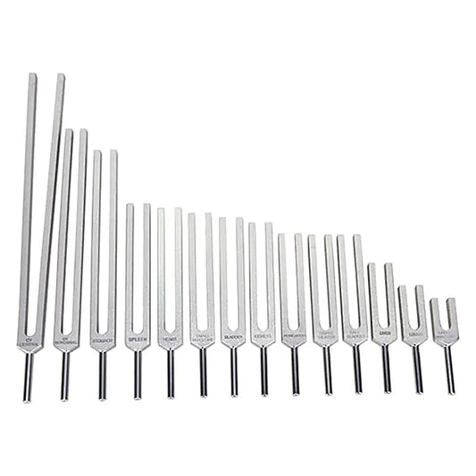 Set 'Méridien' de 14 diapasons, en aluminium anodisé finition Argent. Livré dans 1 pochette en velours bleu !