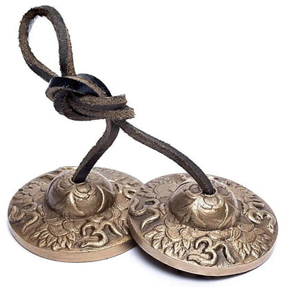 Cymbale Tibétaine/ Tingsha, avec gravure du Om et du Lotus, 2 tailles au choix de 6 ou 7 cm ! Utilisées comme offrandes musicales !