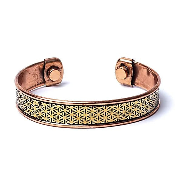 Magnetic "cuff" bracelets in copper – Engraved Flower of Life – 2 sizes to choose from
