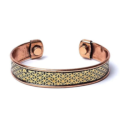 Magnetic "cuff" bracelets in copper – Engraved Flower of Life – 2 sizes to choose from