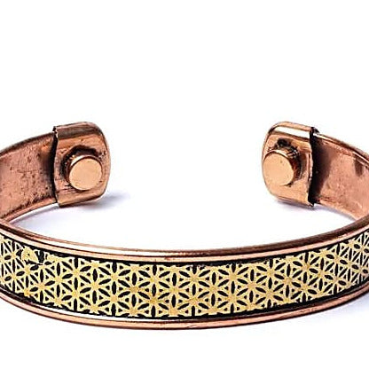 Magnetic "cuff" bracelets in copper – Engraved Flower of Life – 2 sizes to choose from