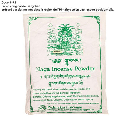Encens original de chez 'Gangchen', en poudre*, sachet de 40 gr., préparé par des moines dans la région de l'Himalaya selon une recette traditionnelle.  Ingrédients 100% naturels !!