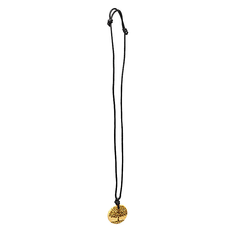Palo Santo, pendentif rond avec Arbre de Vie de 3,5 cm sur cordon de longueur (min / max): 38 -70cm