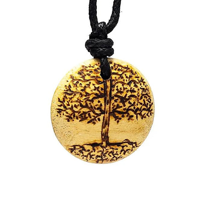 Palo Santo, pendentif rond avec Arbre de Vie de 3,5 cm sur cordon de longueur (min / max): 38 -70cm